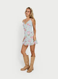 Sandia Lace Trim Mini Dress Blue Floral