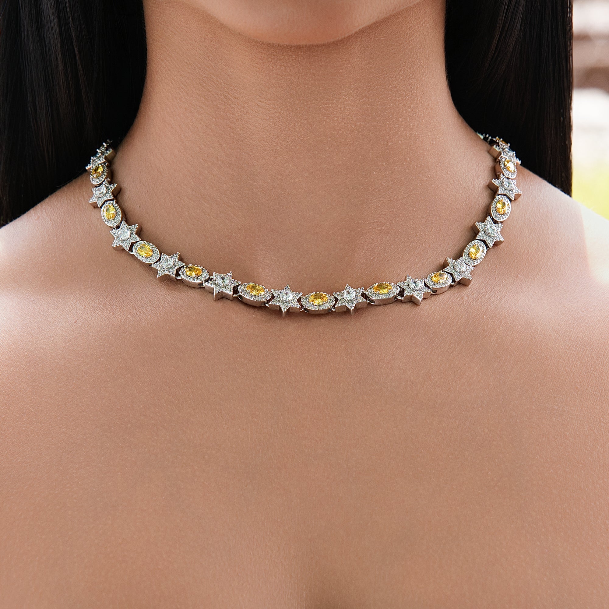 Iced Canary Star Oval Chain in White Gold - 12MM