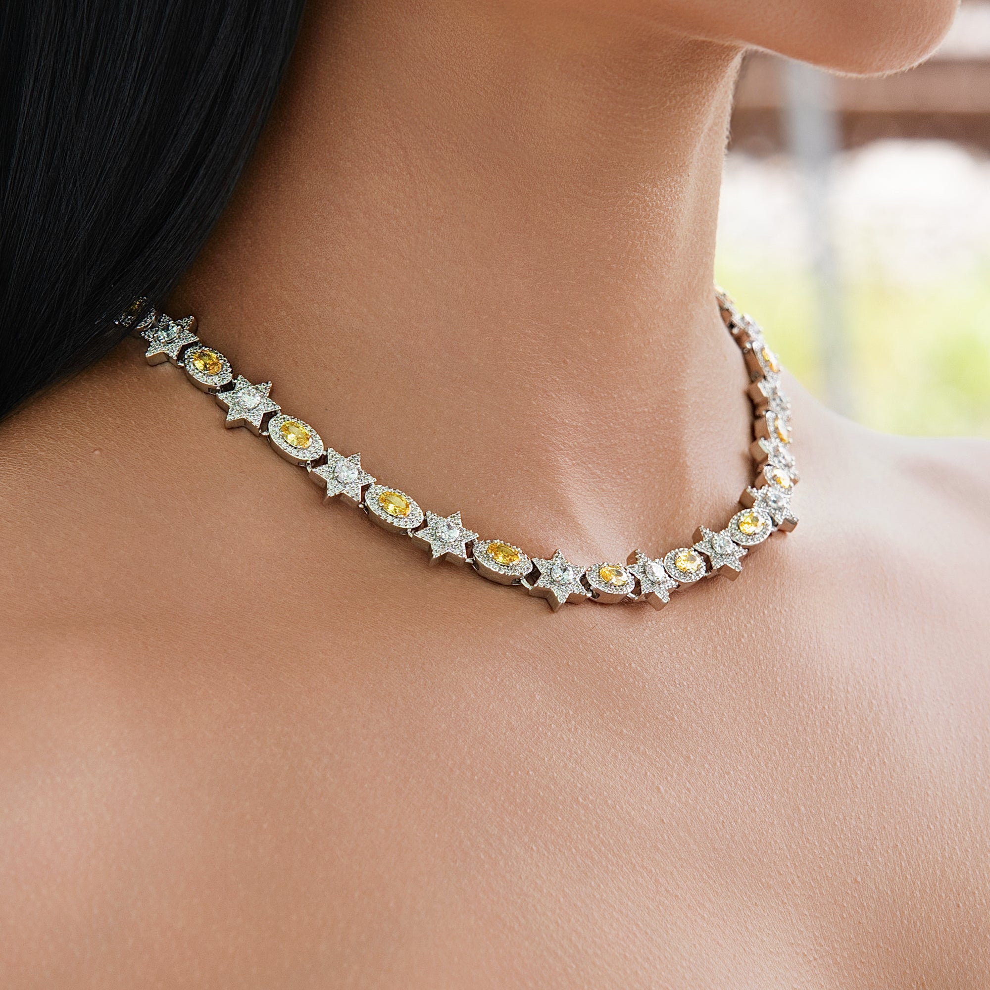 Iced Canary Star Oval Chain in White Gold - 12MM