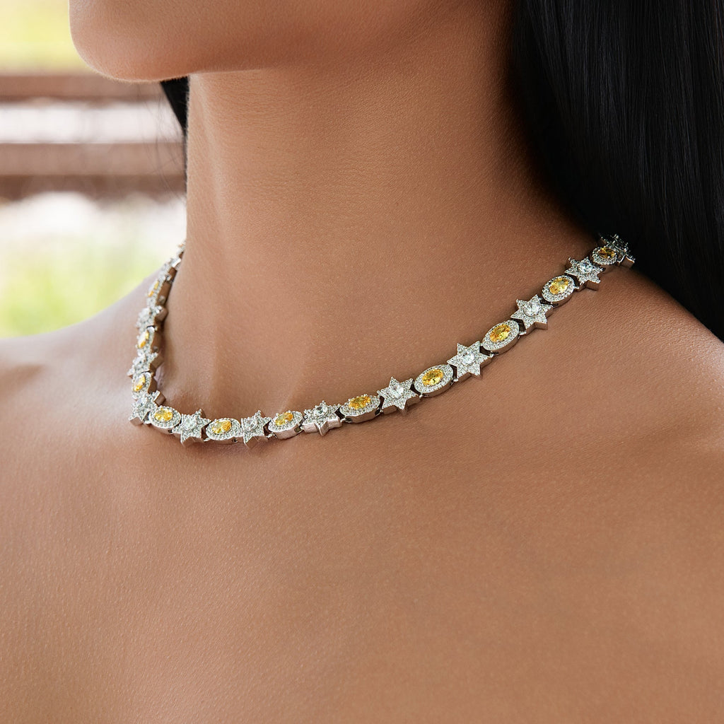 Iced Canary Star Oval Chain in White Gold - 12MM