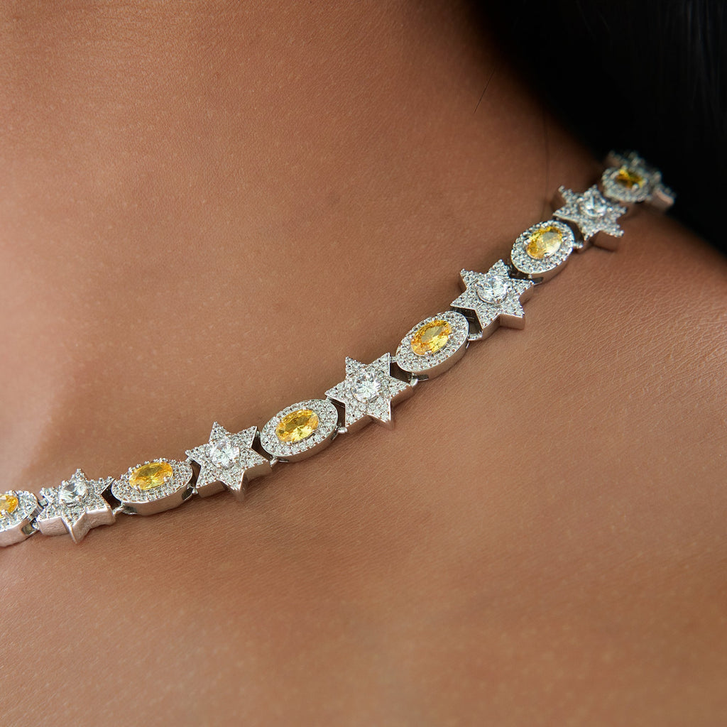Iced Canary Star Oval Chain in White Gold - 12MM