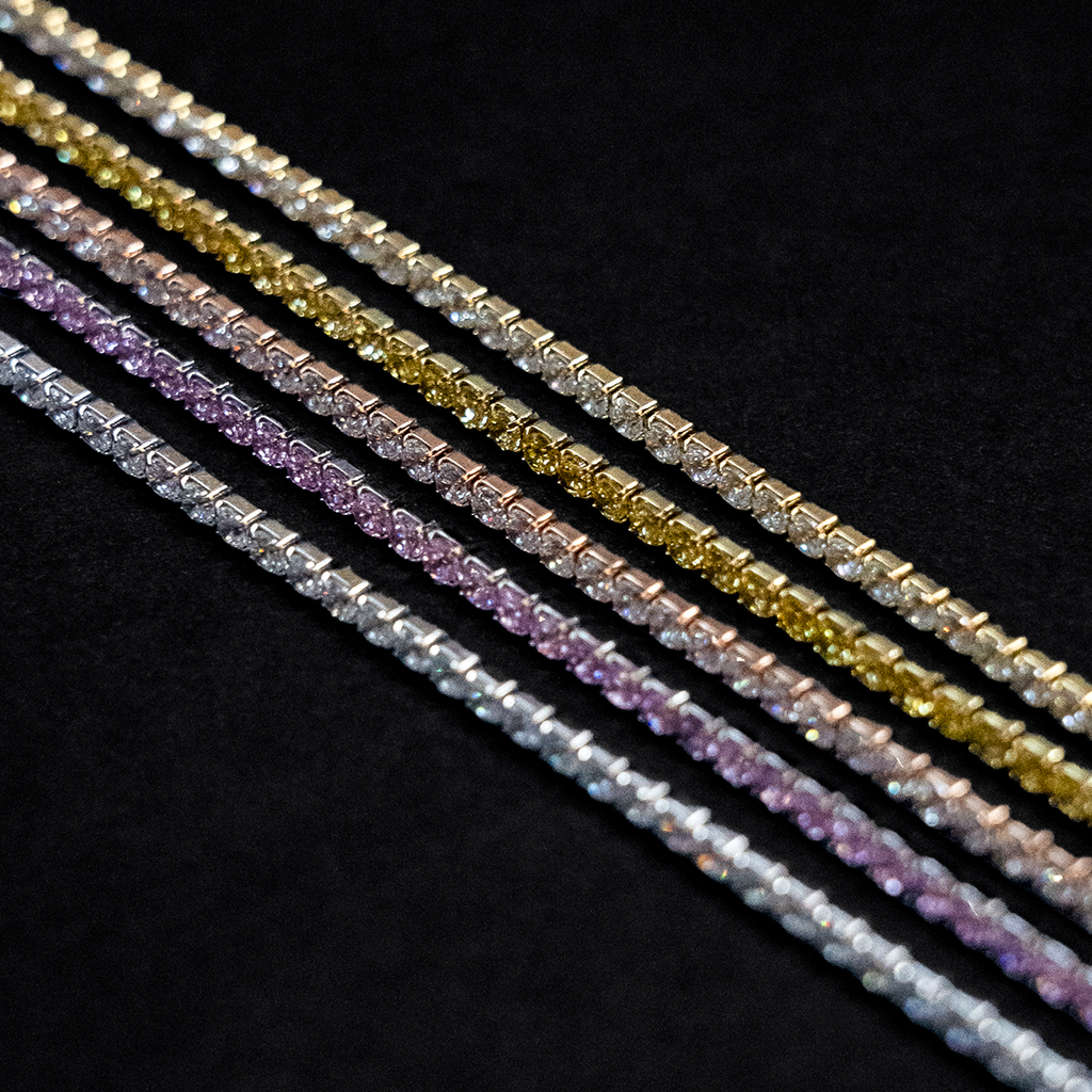 Pink Diamond Micro Tennis Necklace in White Gold
