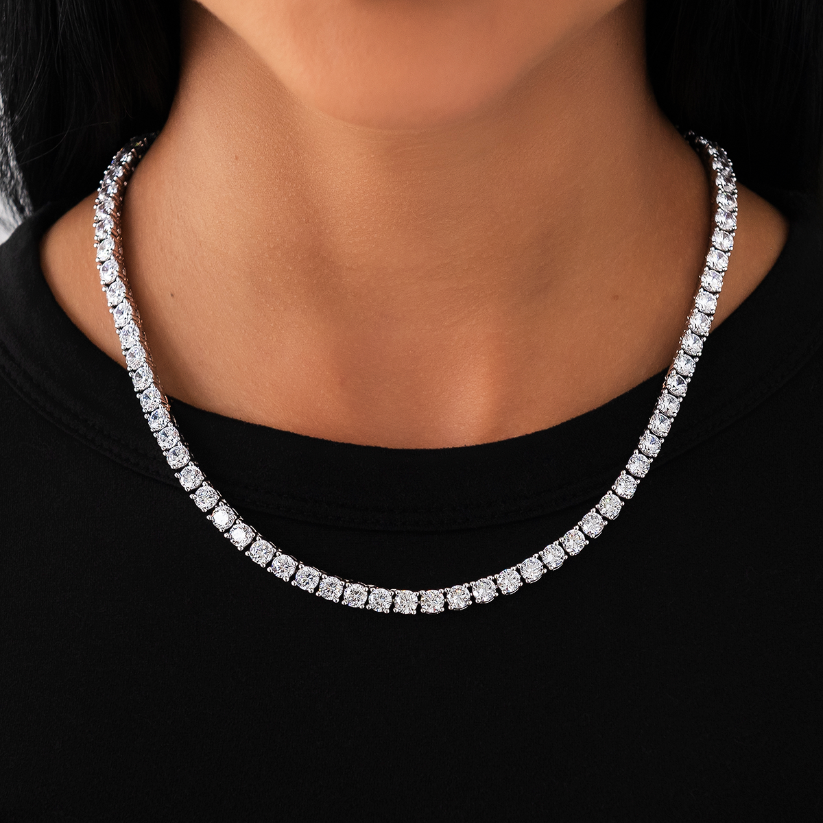 Diamond Tennis Necklace in White Gold- 5mm