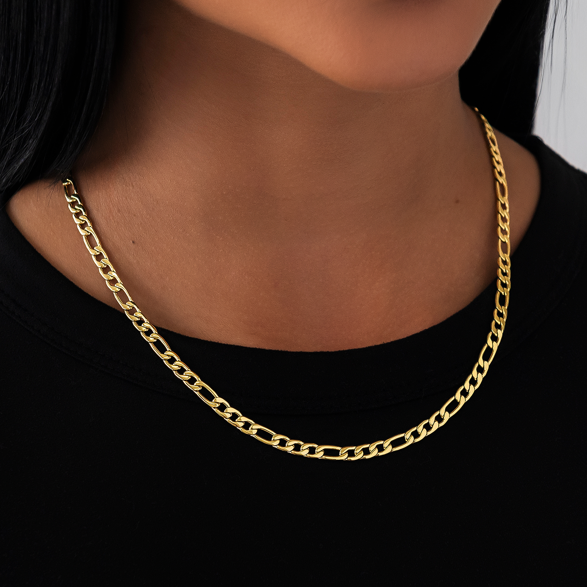 Figaro Link Necklace in Yellow Gold - 4mm