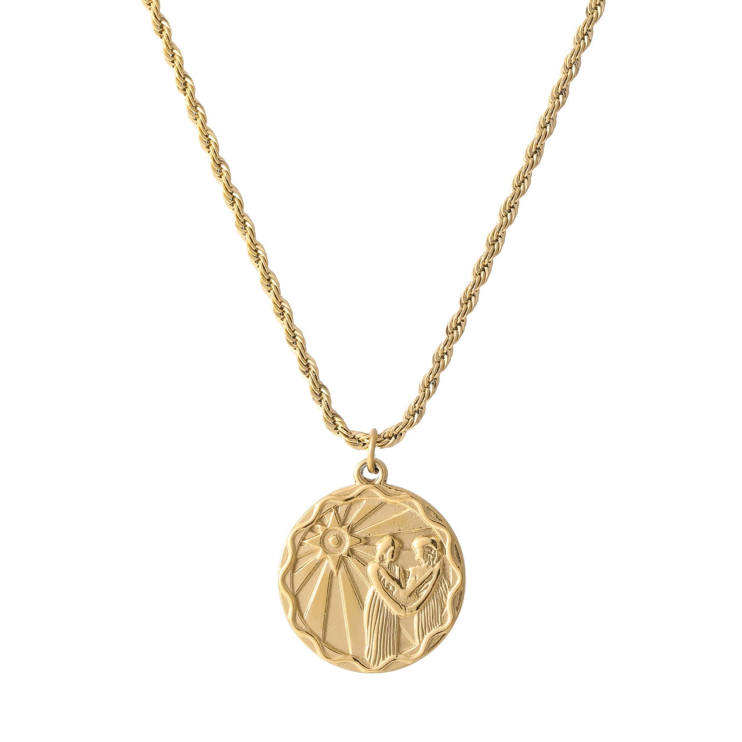 Zodiac Coin Necklace w/ Rope Chain