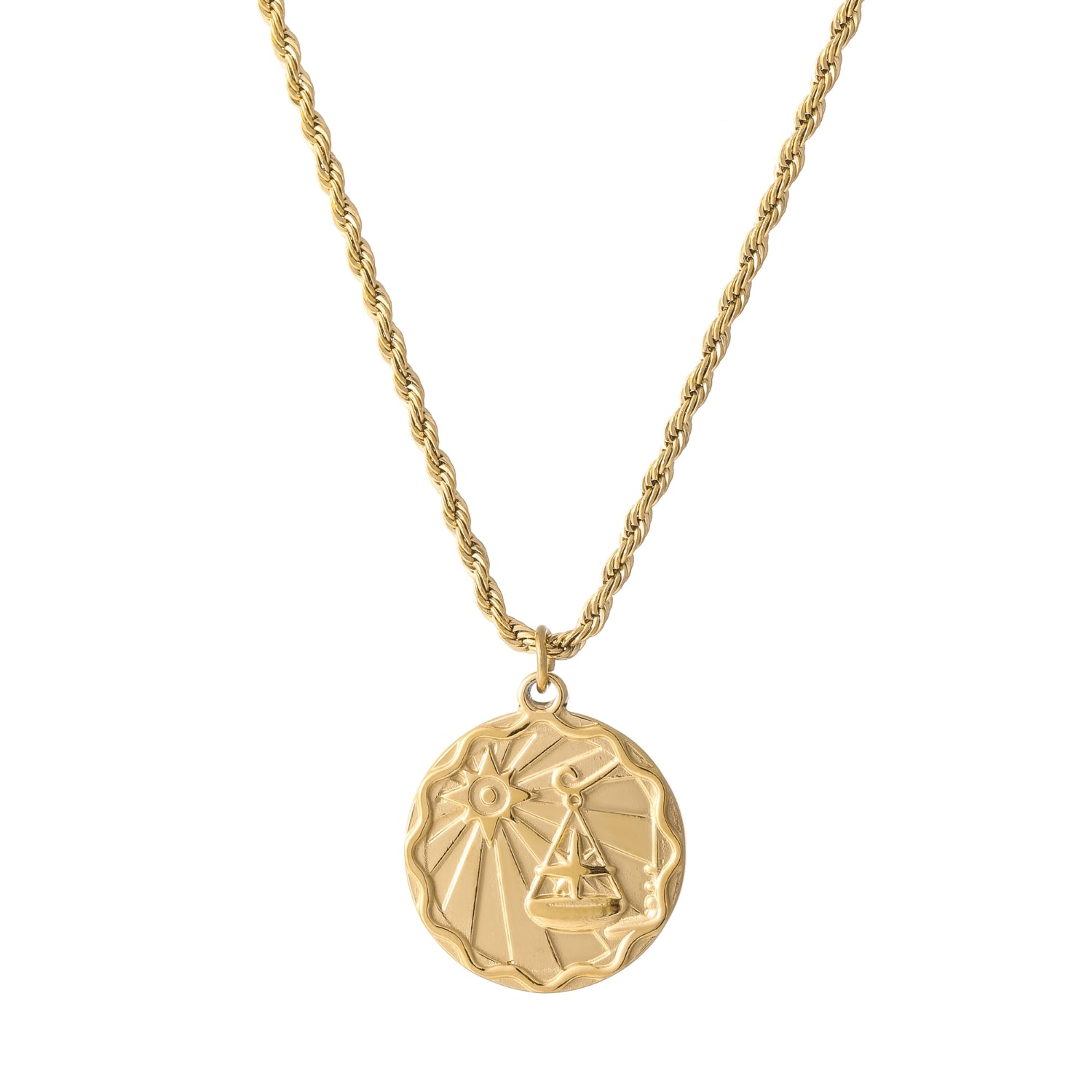 Zodiac Coin Necklace w/ Rope Chain