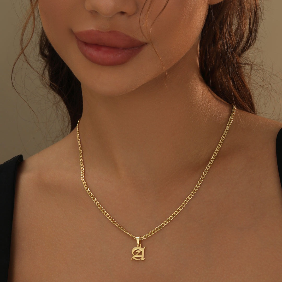 Kids Gothic Letter Necklace w/ Cuban Chain