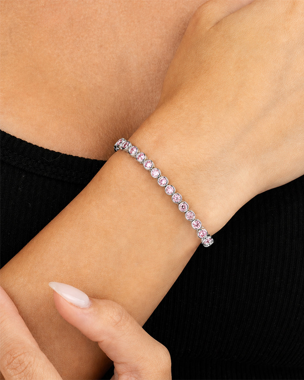 Helene Light Pink CZ Bezel Eternity Tennis Bracelet
