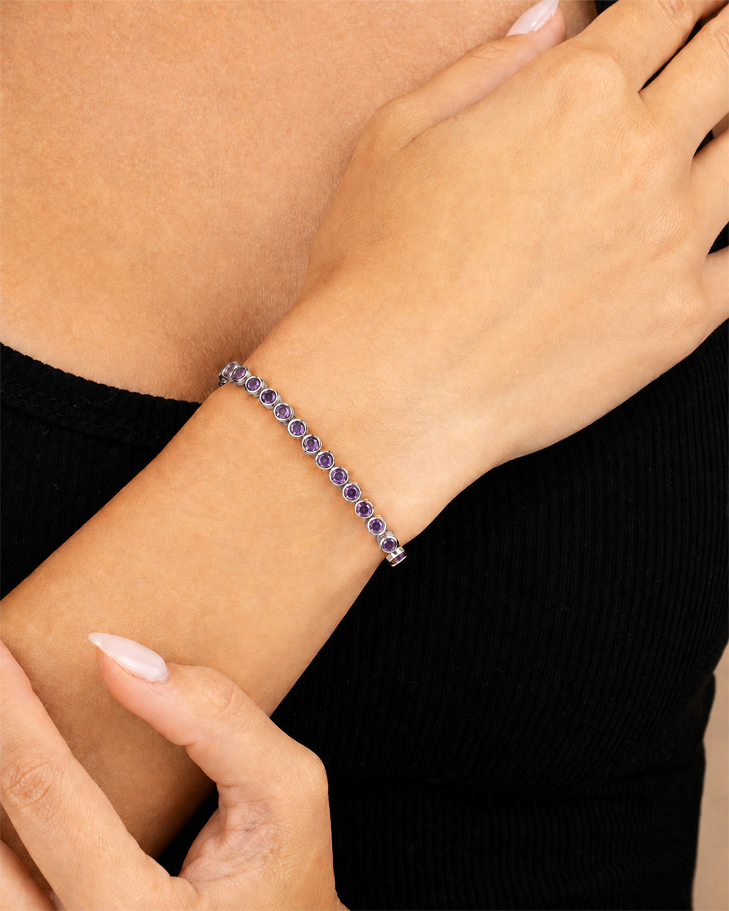 Helene Amethyst CZ Bezel Eternity Tennis Bracelet