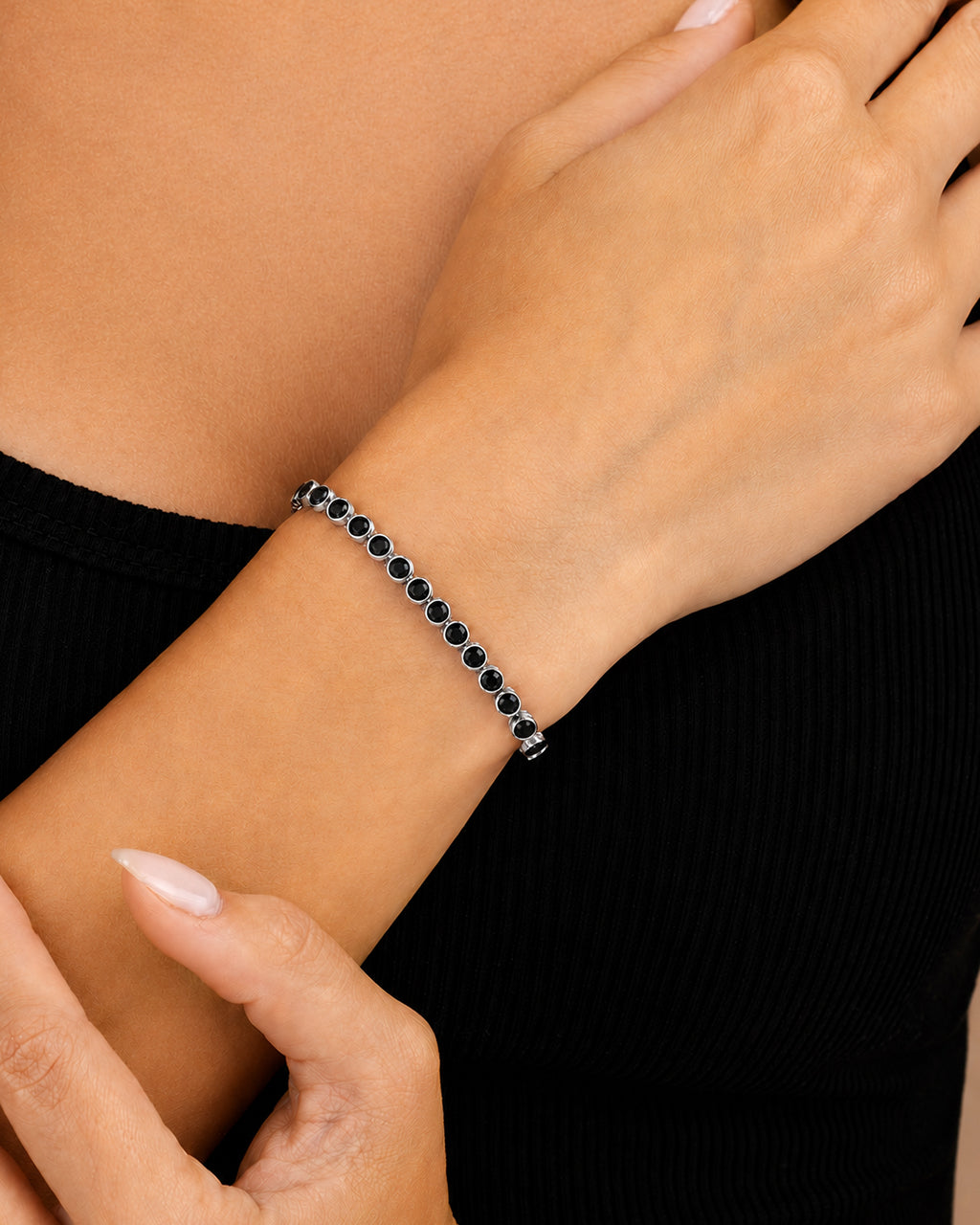Helene Black CZ Bezel Eternity Tennis Bracelet