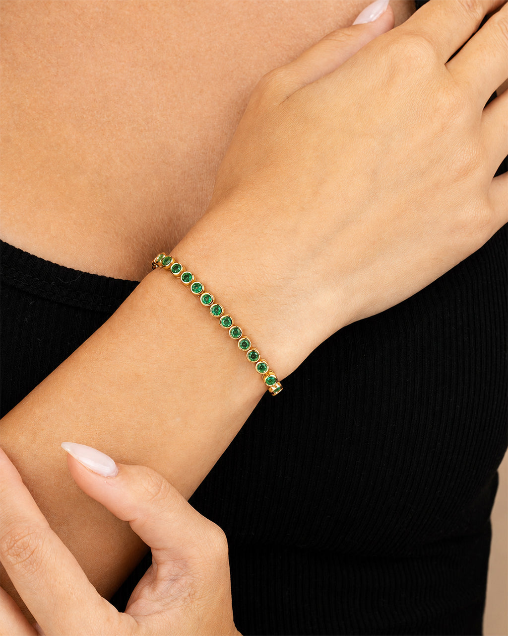 Helene Emerald CZ Bezel Eternity Tennis Bracelet