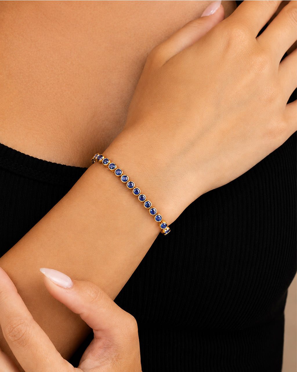 Helene Sapphire CZ Bezel Eternity Tennis Bracelet