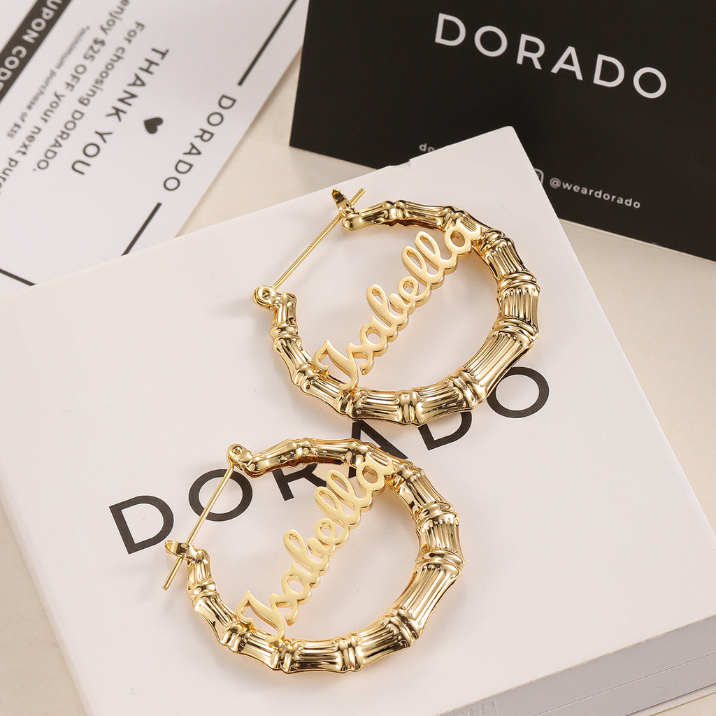 Bamboo Name Hoop Earrings