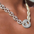 Iced Two Tone Large Link Puffed Mariner Necklace in Yellow & White Gold - 15mm