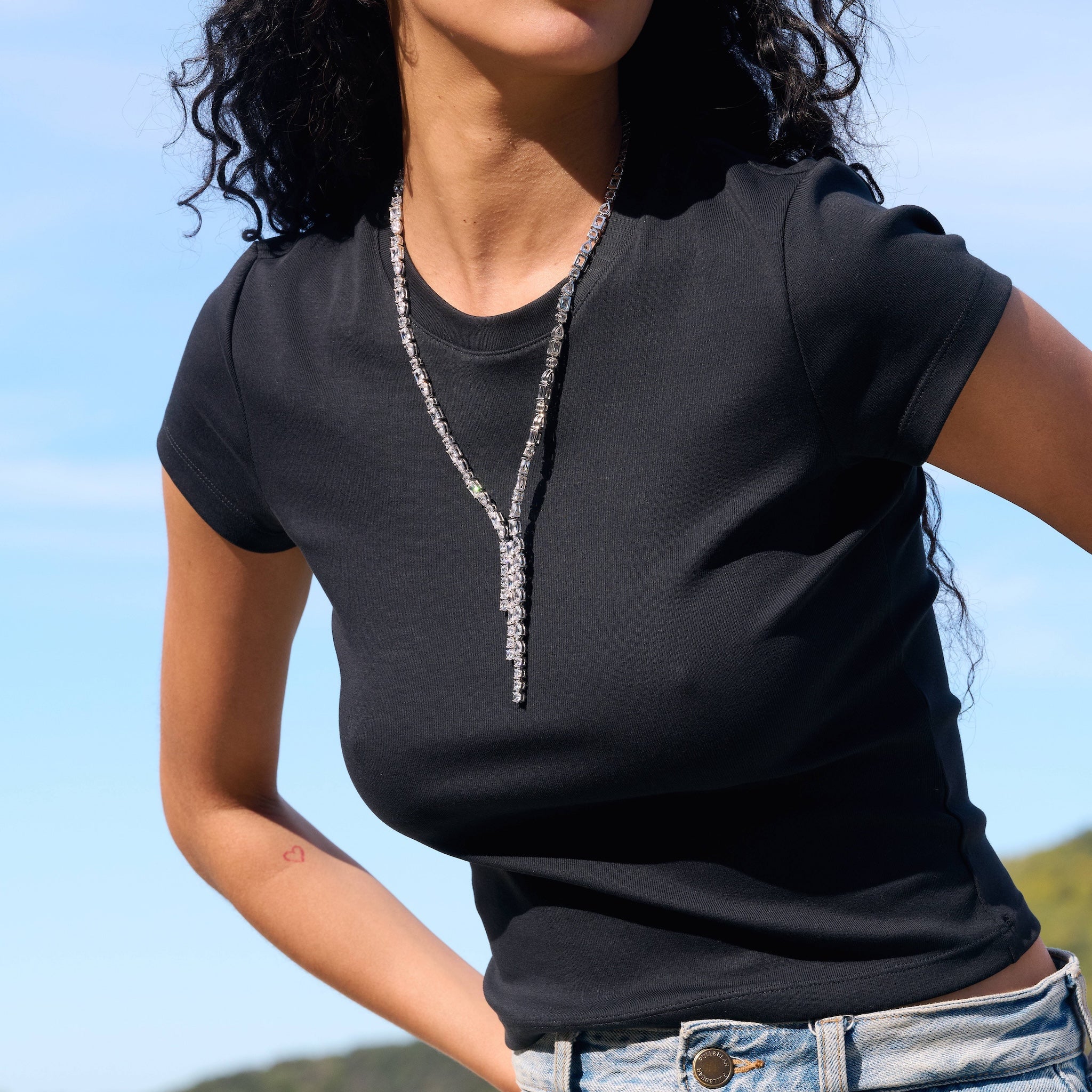Diamond Mixed Stone Lariat Necklace in White Gold