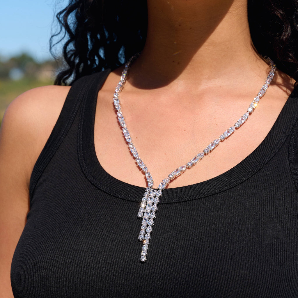 Diamond Mixed Stone Lariat Necklace in White Gold