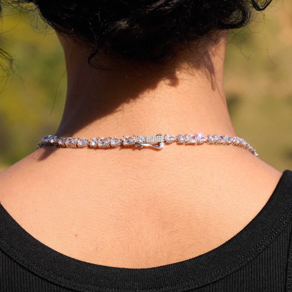 Diamond Mixed Stone Lariat Necklace in White Gold