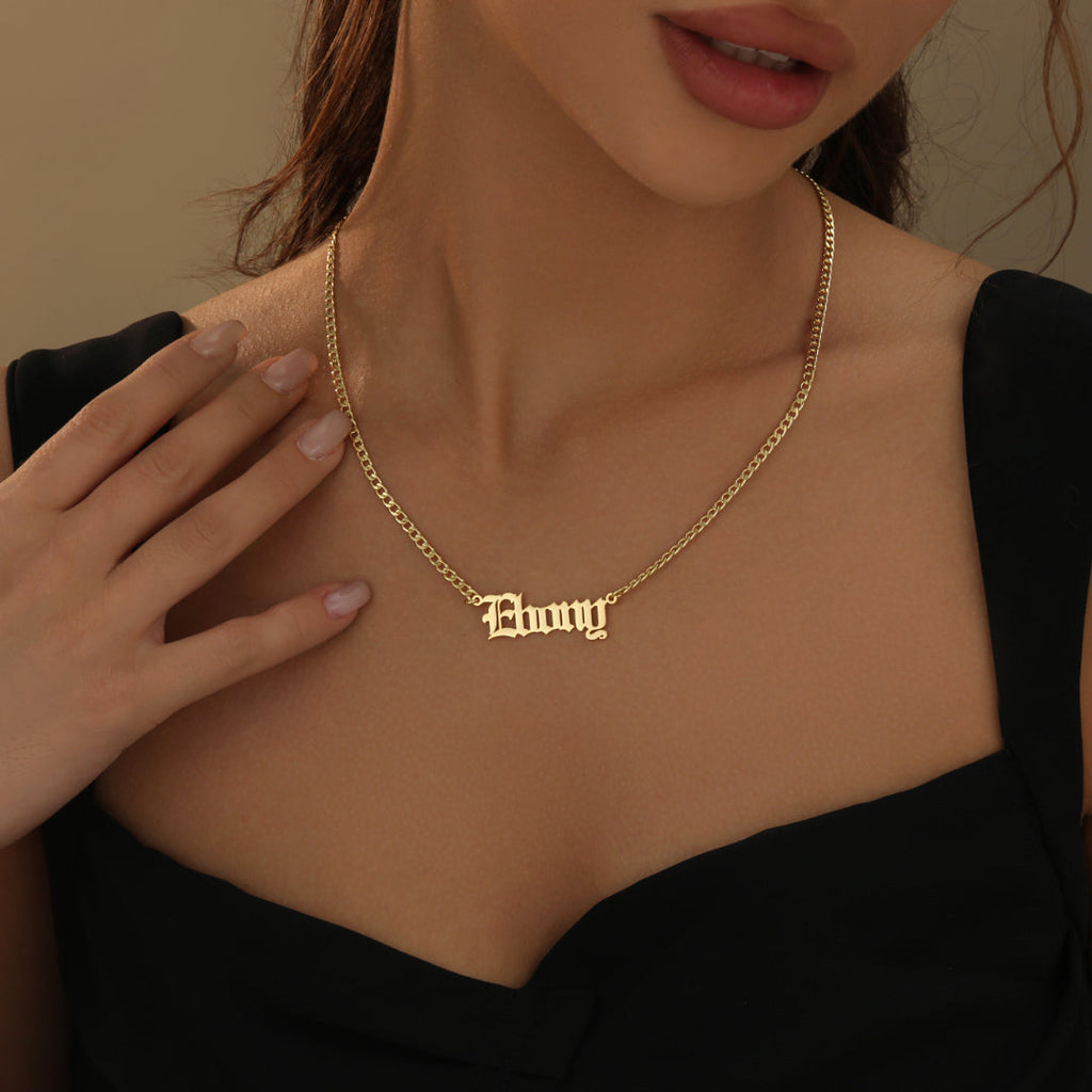 Gothic Name Necklace w/ Cuban Chain