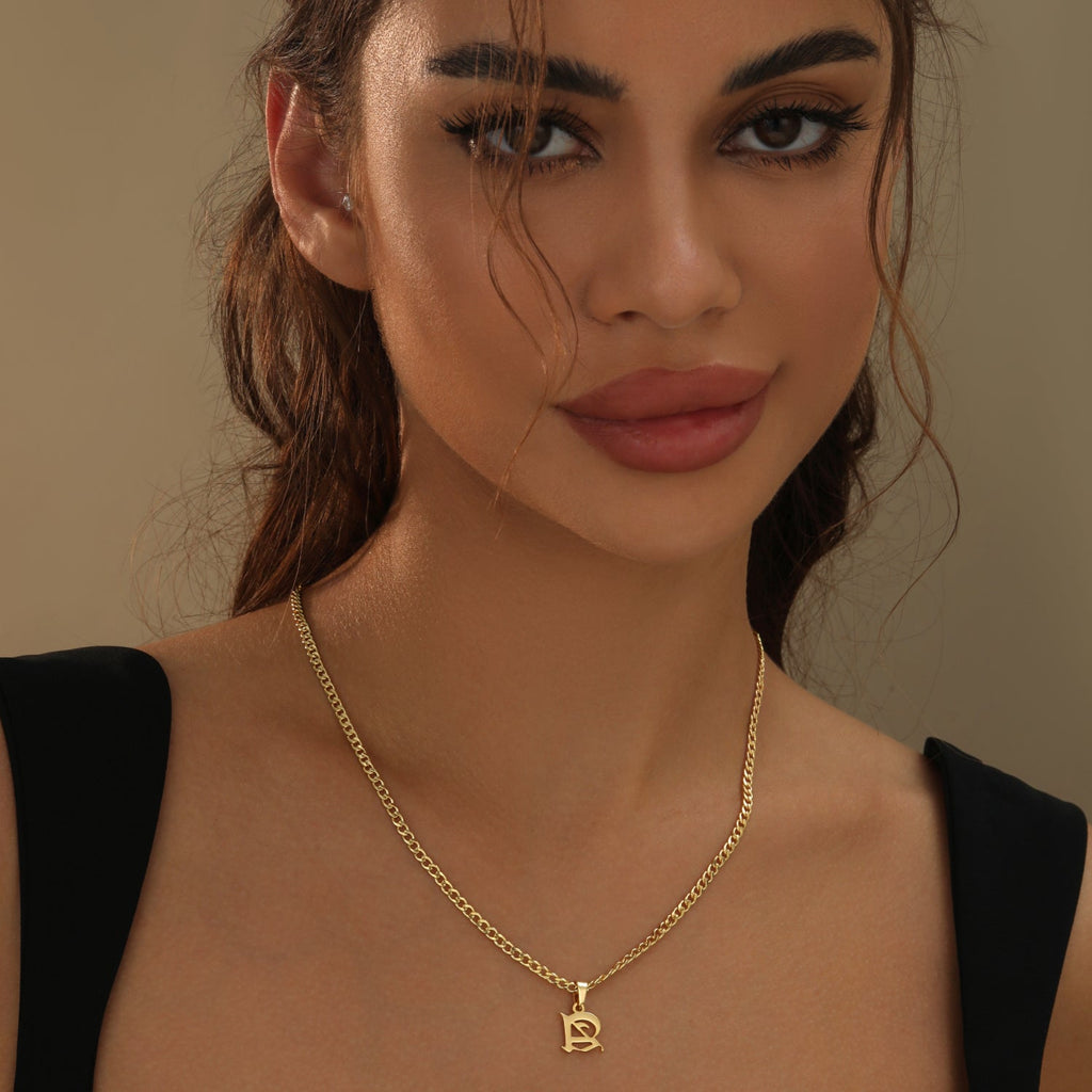 Gothic Letter Necklace w/ Cuban Chain