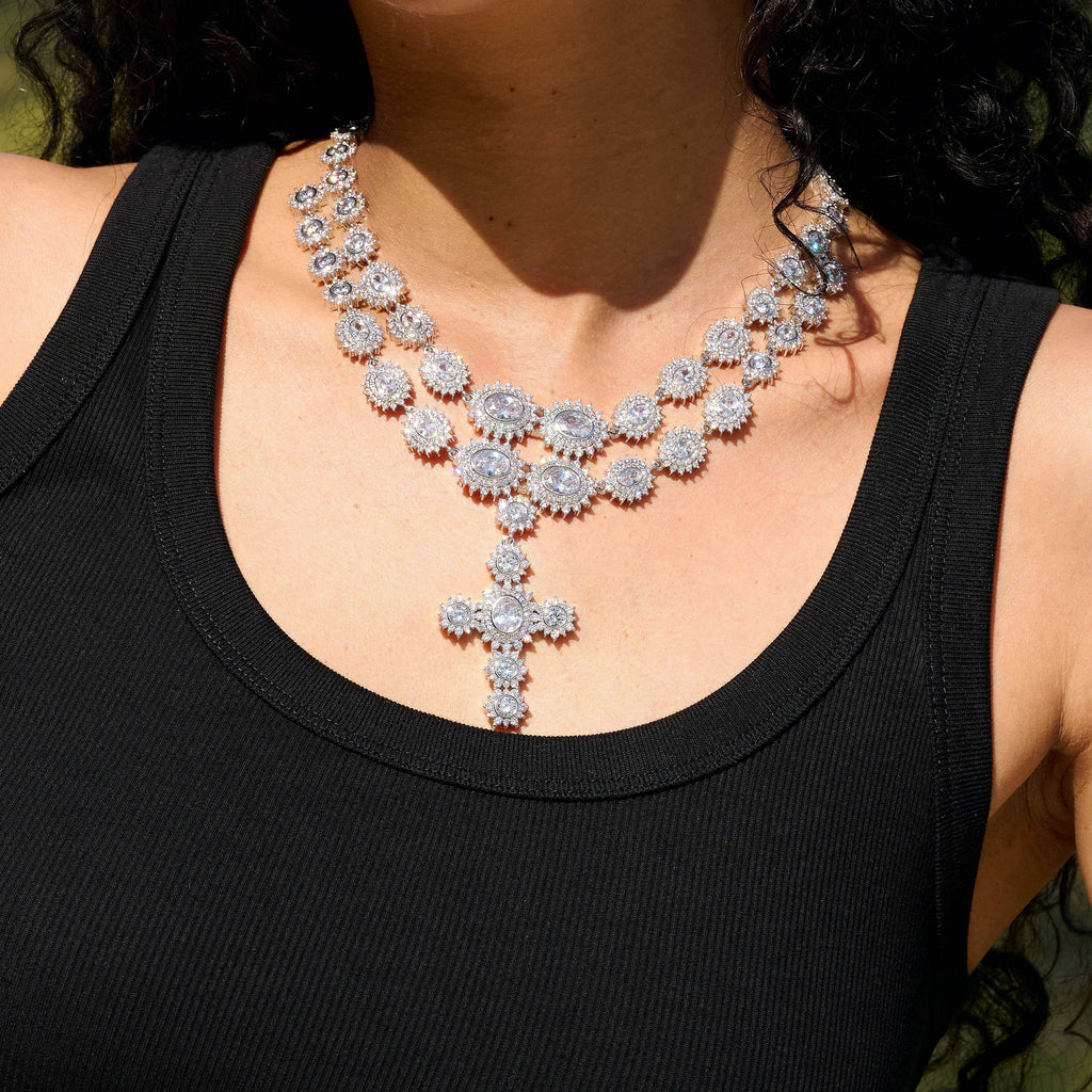 Large Diamond Cross Necklace in White Gold
